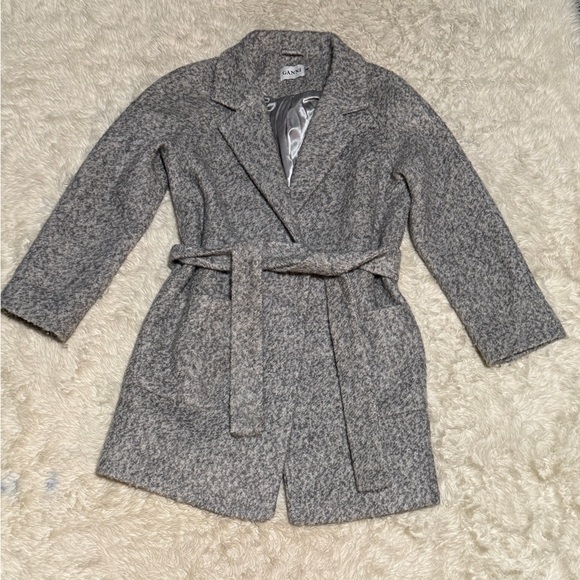 GANNI TEDDY Belted Wrap Coat Tweed Boucle Wool Blend - Size Small - Picture 4 of 10